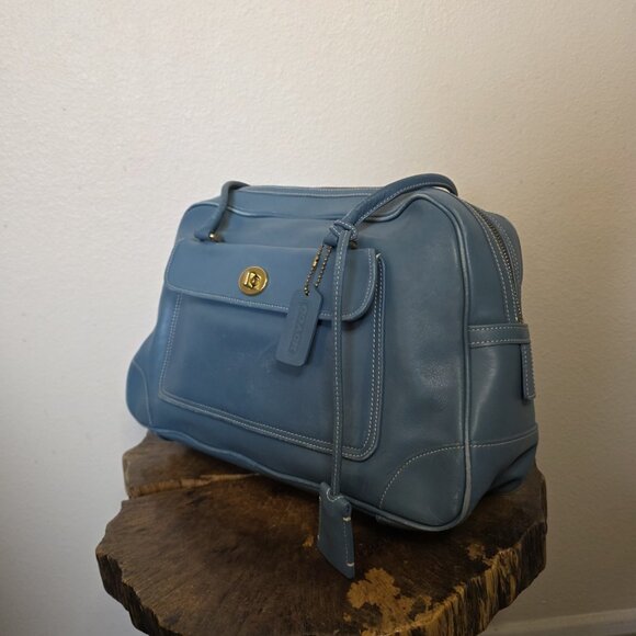 Coach Penelope 9766 Blue Leather Satchel Shoulder Bag Authenticated Turn Lock - Picture 12 of 16